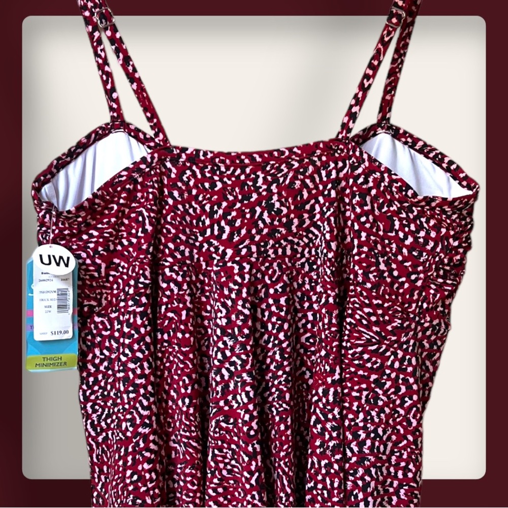 SWIM SOLUTIONS Women's Red Stretch Tummy Control Flyaway Sweetheart Swimdress 22 - Picture 7 of 16